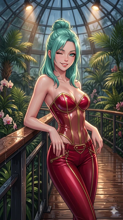 score_9, masterpiece, best quality, ultra-detailed, high-budget anime keyframe, vibrant anime aesthetic, Japanese woman. close-up cowboy shot from the waist and thighs up, the character dominates the composition, filling the frame with her large pres
