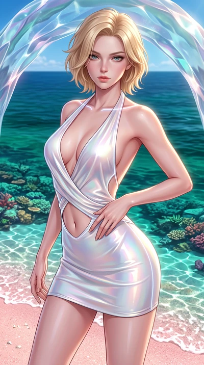 score_9, masterpiece, best quality, ultra-detailed, high-budget anime keyframe, semi-realistic 3D game render, editorial fashion photography, tasteful artistic composition, Caucasian woman. close-up cowboy shot from the waist and thighs up, the chara