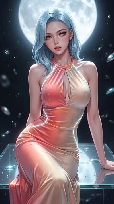 score_9, masterpiece, best quality, ultra-detailed, high-budget anime keyframe, editorial fashion photography, tasteful artistic composition, Korean woman. close-up cowboy shot from the waist and thighs up, the character dominates the composition, fi