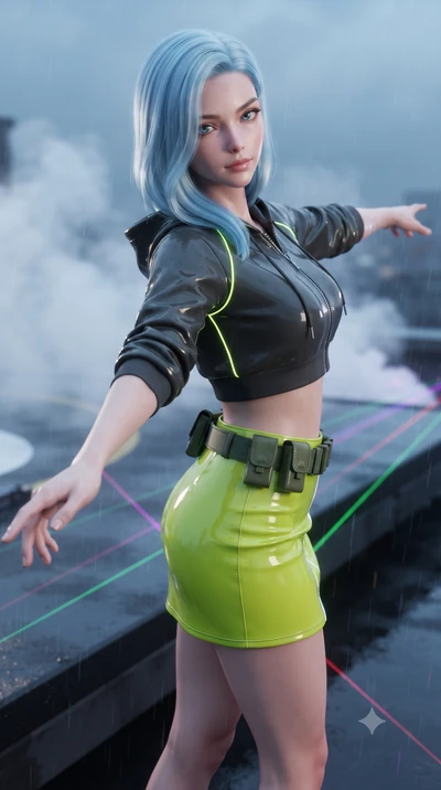 score_9, masterpiece, best quality, ultra-detailed, high-budget anime keyframe, editorial fashion photography, tasteful artistic composition, Korean woman. close-up cowboy shot from the waist and thighs up, the character dominates the composition, fi