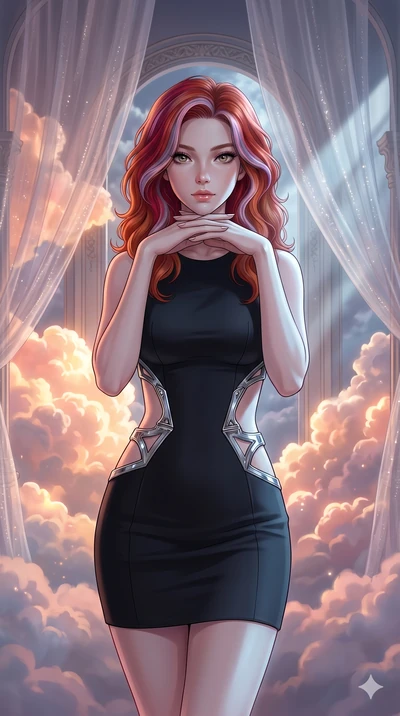 score_9, masterpiece, best quality, ultra-detailed, high-budget anime keyframe, editorial fashion photography, tasteful artistic composition, Caucasian woman, strictly human ears. cowboy shot from the thighs up, character and outfit filling the frame