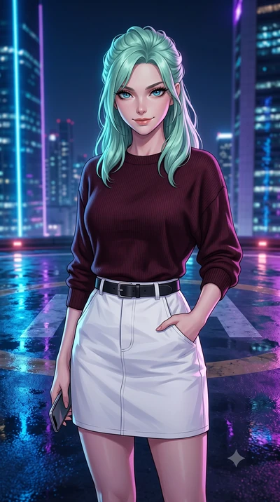 score_9, masterpiece, best quality, ultra-detailed, high-budget anime keyframe, editorial fashion photography, tasteful artistic composition, Japanese woman. close-up cowboy shot from the waist and thighs up, the character dominates the composition, 