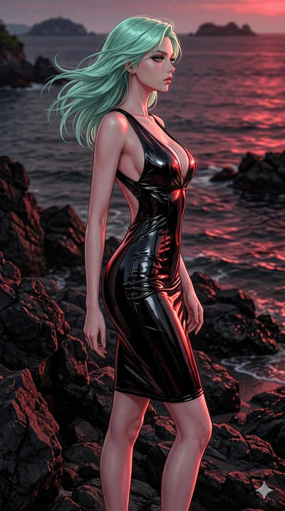 score_9, masterpiece, best quality, ultra-detailed, high-budget anime keyframe, editorial fashion photography, tasteful artistic composition, Japanese woman. cowboy shot from the thighs up, character and outfit filling the frame for maximum editorial