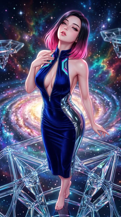 score_9, masterpiece, best quality, ultra-detailed, high-budget anime keyframe, semi-realistic 3D game render, editorial fashion photography, tasteful artistic composition, Korean woman. close-up cowboy shot from the waist and thighs up, the characte
