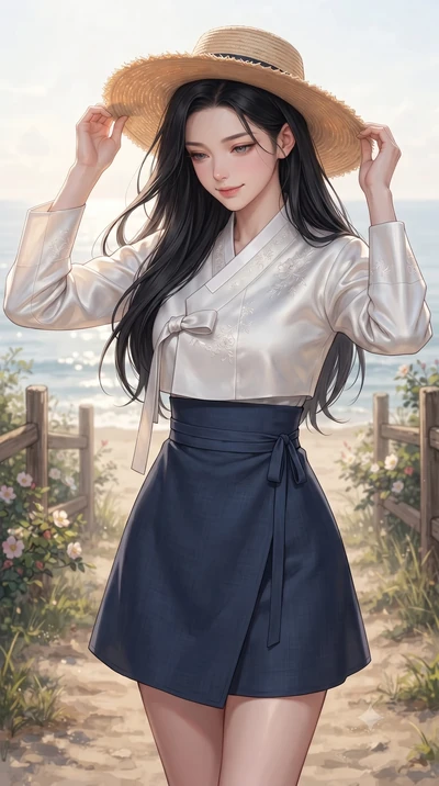 score_9, masterpiece, best quality, ultra-detailed, high-budget anime keyframe, editorial fashion photography, tasteful artistic composition, Korean woman woman. close-up cowboy shot from the waist and thighs up, the character dominates the compositi