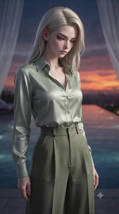 score_9, masterpiece, best quality, ultra-detailed, high-budget anime keyframe, editorial fashion photography, tasteful artistic composition, Caucasian woman, strictly human ears. close-up cowboy shot from the waist and thighs up, the character domin