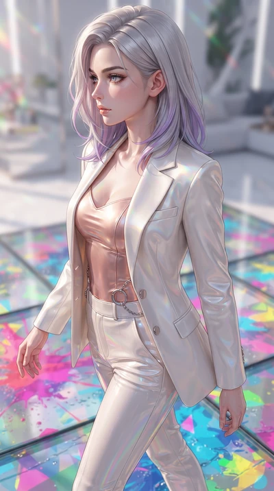 score_9, masterpiece, best quality, ultra-detailed, high-budget anime keyframe, editorial fashion photography, tasteful artistic composition, Caucasian woman. close-up cowboy shot from the waist and thighs up, the character dominates the composition,