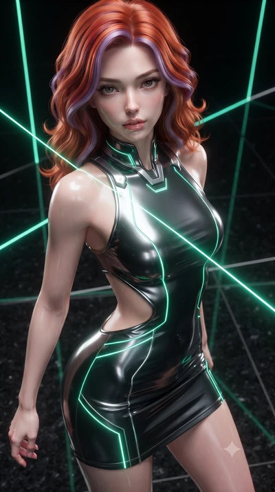 score_9, masterpiece, best quality, ultra-detailed, high-budget anime keyframe, editorial fashion photography, tasteful artistic composition, Caucasian woman. close-up cowboy shot from the waist and thighs up, the character dominates the composition,