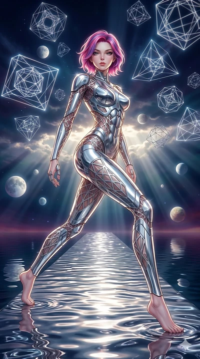 score_9, masterpiece, best quality, ultra-detailed, high-budget anime keyframe, editorial fashion photography, tasteful artistic composition, Caucasian woman, strictly human ears. low angle full-body shot from head to toe showing her feet, filling th