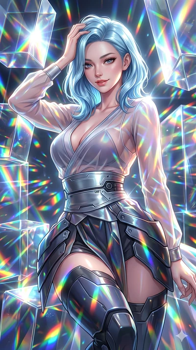 score_9, masterpiece, best quality, ultra-detailed, high-budget anime keyframe, semi-realistic 3D game render, Korean woman. Upper body close-up from the thighs up, character filling the screen for maximum presence. She is bending sideways dynamicall