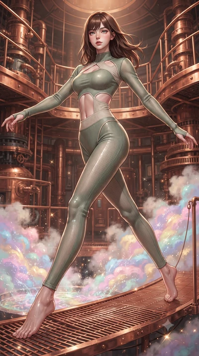 score_9, masterpiece, best quality, ultra-detailed, high-budget anime keyframe, editorial fashion photography, tasteful artistic composition, Korean woman. low angle full-body shot from head to toe showing her feet, filling the entire 9:16 vertical f