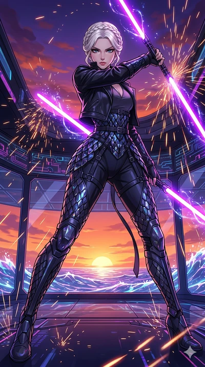 score_9, masterpiece, best quality, ultra-detailed, High-budget Anime Keyframe, vibrant colors, fluid line-art, expressive lighting, cinematic composition, Ufotable-style visual effects, top-tier animation quality, Caucasian woman with pale skin, blo