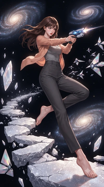 score_9, masterpiece, best quality, ultra-detailed, high-budget anime keyframe, editorial fashion photography, tasteful artistic composition, realistic cosplay photography, Korean woman. low angle full-body shot from head to toe showing her feet, fil
