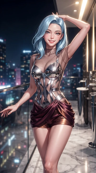 score_9, masterpiece, best quality, ultra-detailed, high-budget anime keyframe, editorial fashion photography, tasteful artistic composition, Korean woman. close-up cowboy shot from the waist and thighs up, the character dominates the composition, fi