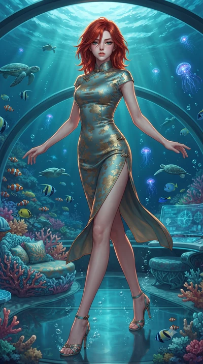 score_9, masterpiece, best quality, ultra-detailed, high-budget anime keyframe, editorial fashion photography, tasteful artistic composition, Korean woman. low angle full-body shot from head to toe showing her feet, filling the entire 9:16 vertical f