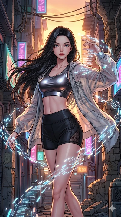 score_9, masterpiece, best quality, ultra-detailed, high-budget anime movie keyframe, cinematic anime lighting, intricate line art, Japanese woman. Medium shot of upper body capturing the intricate details of her high-fashion attire. dancing with dat