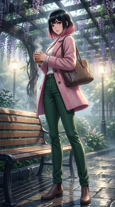 score_9, masterpiece, best quality, ultra-detailed, high-budget anime keyframe, vibrant anime aesthetic, Korean woman. low angle full-body shot from head to toe showing her feet, filling the entire 9:16 vertical frame with her statuesque presence, st