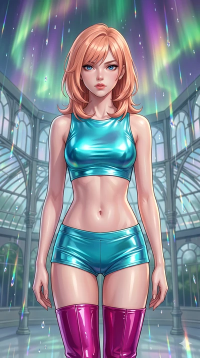 score_9, masterpiece, best quality, ultra-detailed, high-budget anime keyframe, editorial fashion photography, tasteful artistic composition, Japanese woman. close-up cowboy shot from the waist and thighs up, the character dominates the composition, 