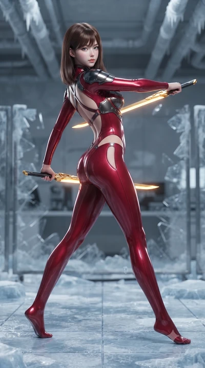 score_9, masterpiece, best quality, ultra-detailed, high-budget anime keyframe, editorial fashion photography, tasteful artistic composition, Korean woman. low angle full-body shot from head to toe showing her feet, filling the entire 9:16 vertical f