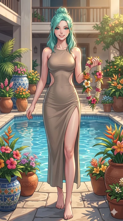 score_9, masterpiece, best quality, ultra-detailed, high-budget anime keyframe, vibrant anime aesthetic, Japanese woman. low angle full-body shot from head to toe showing her feet, filling the entire 9:16 vertical frame with her statuesque presence, 