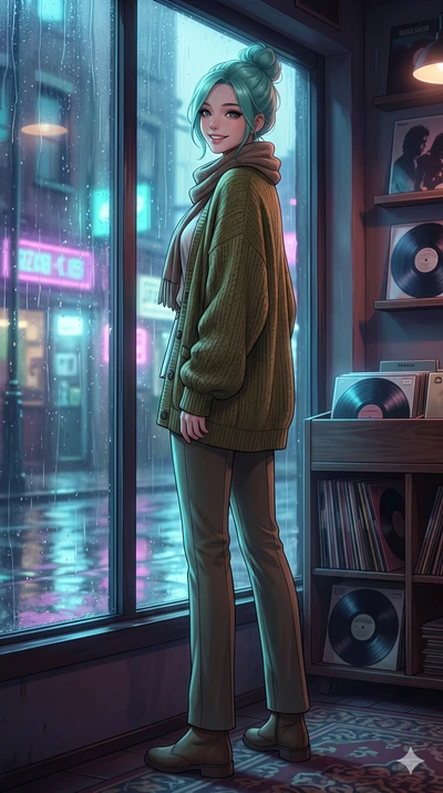 score_9, masterpiece, best quality, ultra-detailed, high-budget anime keyframe, vibrant anime aesthetic, Japanese woman. low angle full-body shot from head to toe showing her feet, filling the entire 9:16 vertical frame with her statuesque presence, 