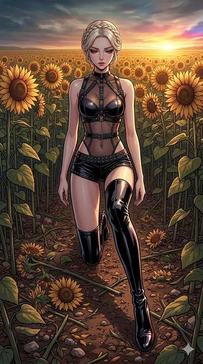 score_9, masterpiece, best quality, ultra-detailed, high-budget anime movie keyframe, cinematic anime lighting, intricate line art, Korean woman. Dynamic full-body shot stretching the vertical silhouette with extreme perspective. collapsing onto her 