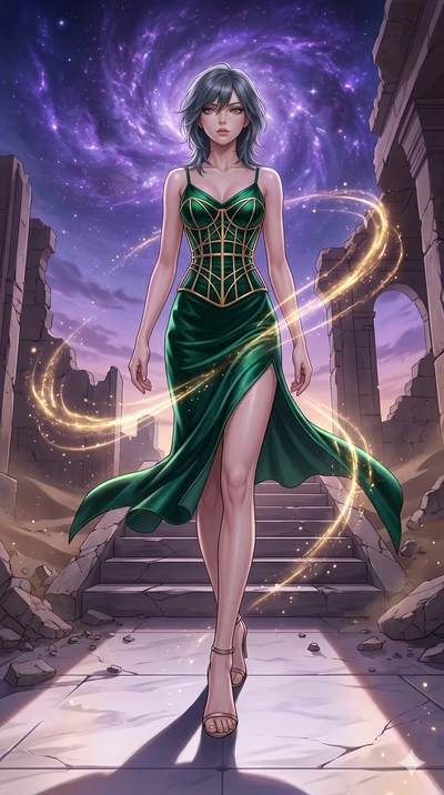 score_9, masterpiece, best quality, ultra-detailed, high-budget anime keyframe, editorial fashion photography, tasteful artistic composition, Caucasian woman, strictly human ears. low angle full-body shot from head to toe showing her feet, filling th