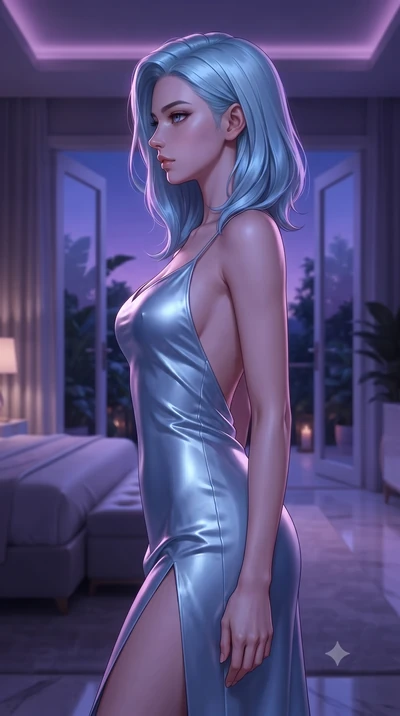 score_9, masterpiece, best quality, ultra-detailed, high-budget anime keyframe, editorial fashion photography, tasteful artistic composition, Korean woman woman. close-up cowboy shot from the waist and thighs up, the character dominates the compositi