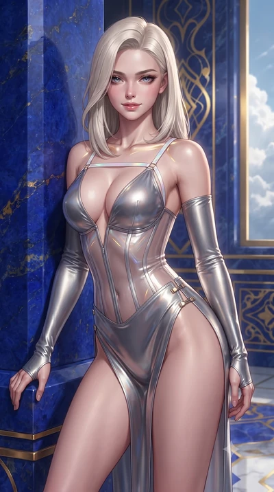 score_9, masterpiece, best quality, ultra-detailed, high-budget anime keyframe, editorial fashion photography, tasteful artistic composition, Caucasian woman. close-up cowboy shot from the waist and thighs up, the character dominates the composition,