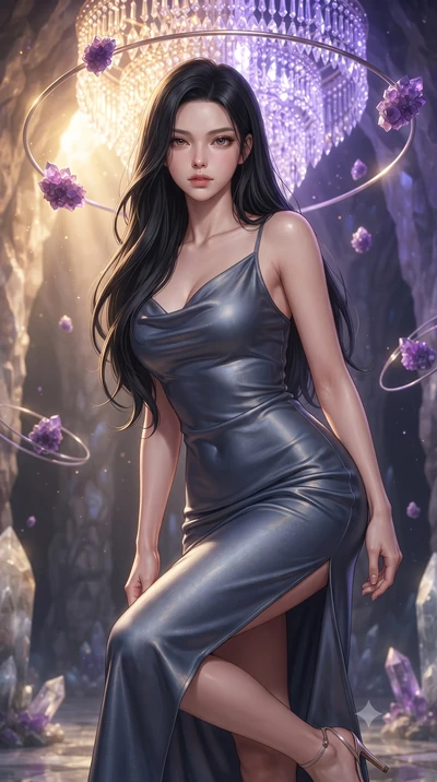 score_9, masterpiece, best quality, ultra-detailed, high-budget anime keyframe, editorial fashion photography, tasteful artistic composition, Korean woman. close-up cowboy shot from the waist and thighs up, the character dominates the composition, fi