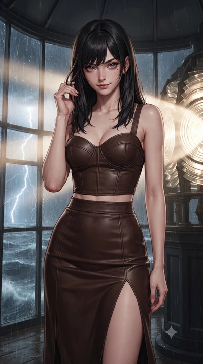 score_9, masterpiece, best quality, ultra-detailed, high-budget anime keyframe, editorial fashion photography, tasteful artistic composition, Caucasian woman, strictly human ears. close-up cowboy shot from the waist and thighs up, the character domin