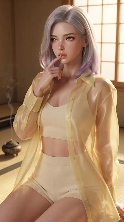 score_9, masterpiece, best quality, ultra-detailed, high-budget anime keyframe, editorial fashion photography, tasteful artistic composition, Caucasian woman. close-up cowboy shot from the waist and thighs up, the character dominates the composition,