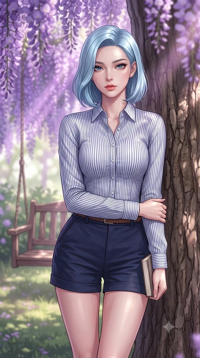 score_9, masterpiece, best quality, ultra-detailed, high-budget anime keyframe, editorial fashion photography, tasteful artistic composition, Korean woman woman. close-up cowboy shot from the waist and thighs up, the character dominates the compositi