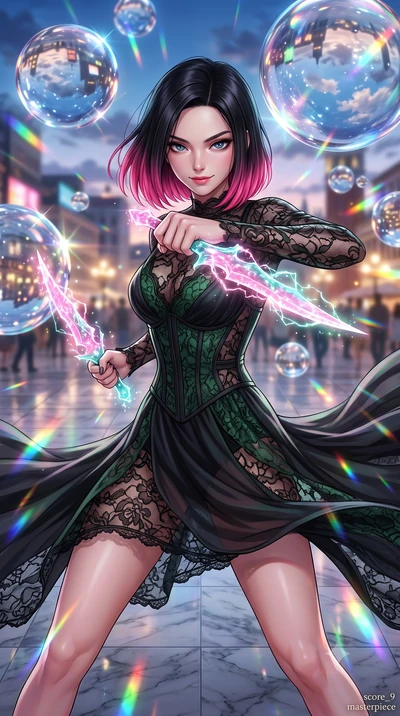 score_9, masterpiece, best quality, ultra-detailed, high-budget anime keyframe, editorial fashion photography, tasteful artistic composition, Korean woman. close-up cowboy shot from the waist and thighs up, the character dominates the composition, fi