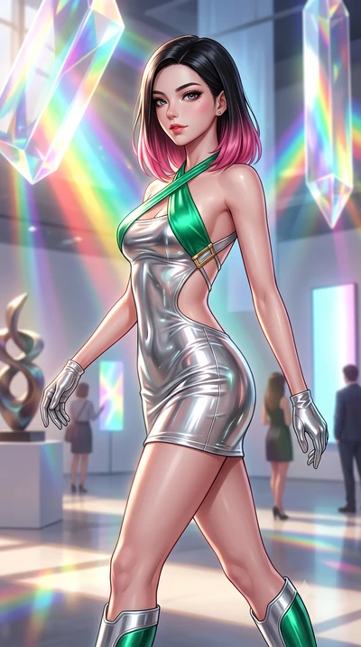 score_9, masterpiece, best quality, ultra-detailed, high-budget anime keyframe, semi-realistic 3D game render, editorial fashion photography, tasteful artistic composition, Korean woman. close-up cowboy shot from the waist and thighs up, the characte