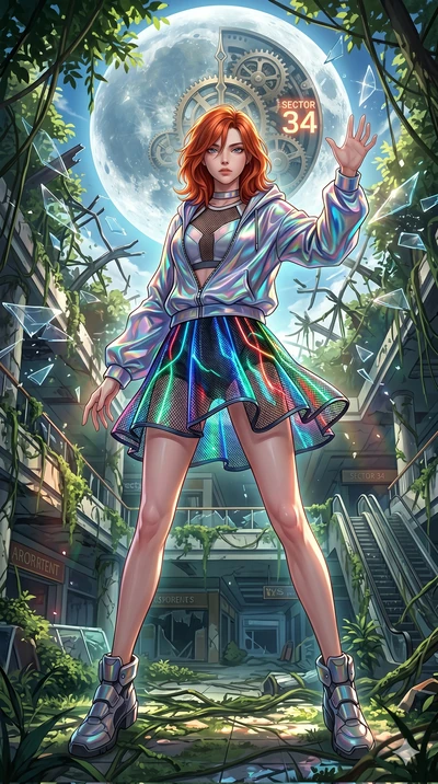 score_9, masterpiece, best quality, ultra-detailed, Set A: High-budget Anime Keyframe, Caucasian (human ears) woman. Low angle cowboy shot filling the entire 9:16 frame with her statuesque presence. Theme: Historical Remix. shattering the fabric of r