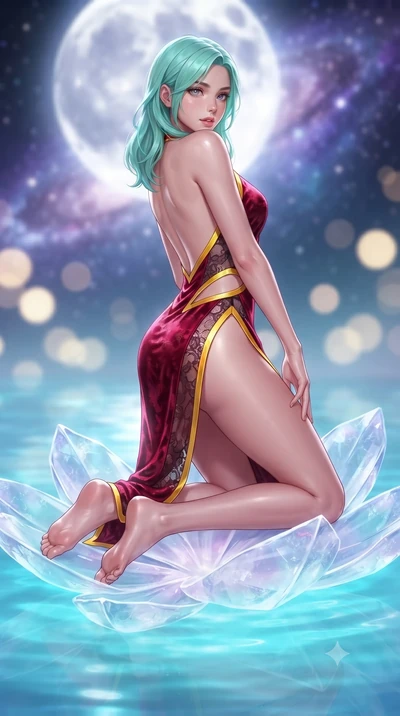 score_9, masterpiece, best quality, ultra-detailed, high-budget anime keyframe, editorial fashion photography, tasteful artistic composition, Japanese woman. low angle full-body shot from head to toe showing her feet, filling the entire 9:16 vertical