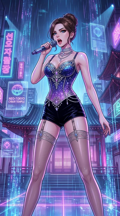 첨부의 캐릭터를 고정하여, 절대로 의상과 포즈를 동일하게 하지말고 현재 프롬프트 기반으로 이미지를 완전히 재구성해야해. score_9, masterpiece, best quality, ultra-detailed, high-budget anime movie keyframe, cinematic anime lighting, intricate line art, Caucasian (strictly human ears) woman. Low angle co
