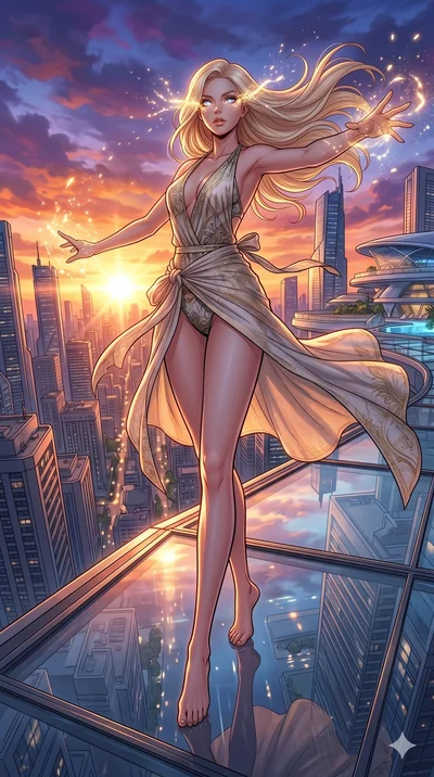 score_9, masterpiece, best quality, ultra-detailed, high-budget anime movie keyframe, cinematic anime lighting, intricate line art, Caucasian (strictly human ears) woman. Dynamic full-body shot stretching the vertical silhouette with extreme perspect