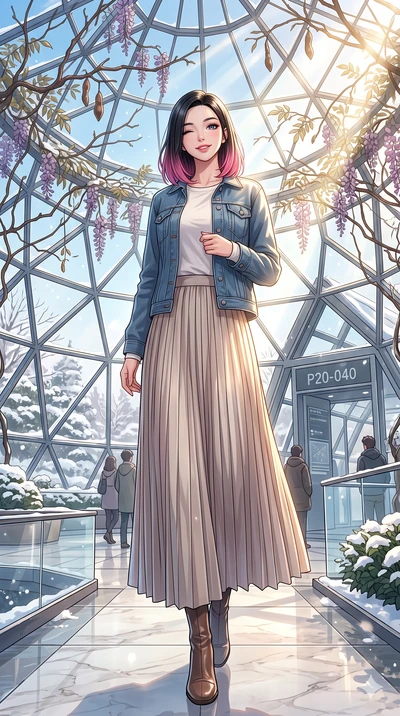 score_9, masterpiece, best quality, ultra-detailed, high-budget anime keyframe, vibrant anime aesthetic, Korean woman. low angle full-body shot from head to toe showing her feet, filling the entire 9:16 vertical frame with her statuesque presence, st