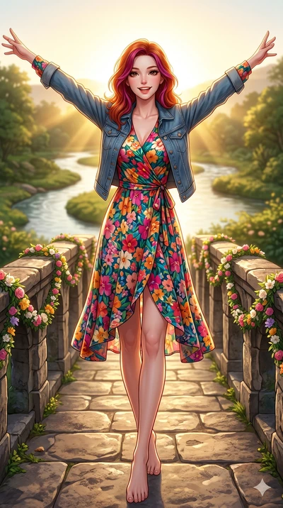 score_9, masterpiece, best quality, ultra-detailed, high-budget anime keyframe, vibrant anime aesthetic, Caucasian woman, strictly human ears. low angle full-body shot from head to toe showing her feet, filling the entire 9:16 vertical frame with her