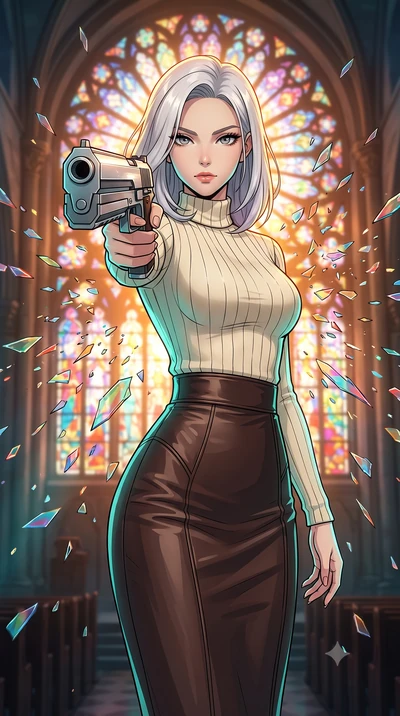 score_9, masterpiece, best quality, ultra-detailed, high-budget anime keyframe, clean line-art, cel-shading, Caucasian woman, strictly human ears. close-up cowboy shot from the waist and thighs up, the character dominates the composition, filling the