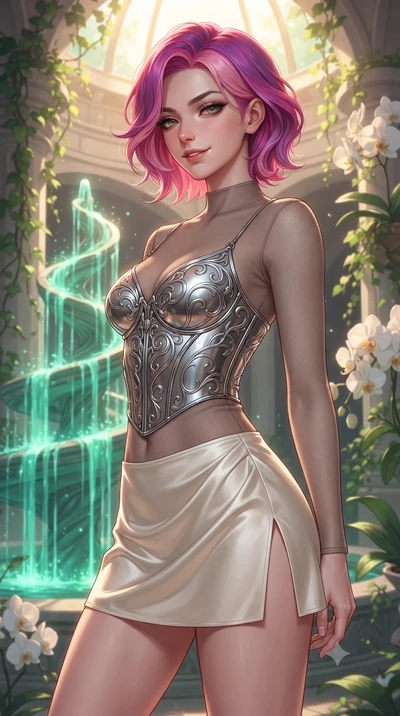score_9, masterpiece, best quality, ultra-detailed, high-budget anime keyframe, editorial fashion photography, tasteful artistic composition, Caucasian woman. close-up cowboy shot from the waist and thighs up, the character dominates the composition,