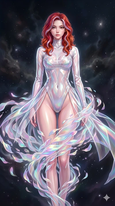 score_9, masterpiece, best quality, ultra-detailed, High-budget Anime Keyframe, East Asian woman. Low angle cowboy shot filling the entire 9:16 frame with her statuesque presence. Scenario 201: Dissolving into a cloud of iridescent silk petals in a v