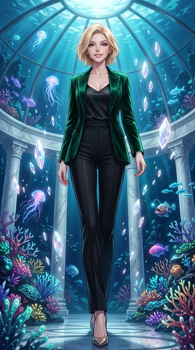 score_9, masterpiece, best quality, ultra-detailed, high-budget anime keyframe, editorial fashion photography, tasteful artistic composition, Caucasian woman, strictly human ears. low angle full-body shot from head to toe showing her feet, filling th