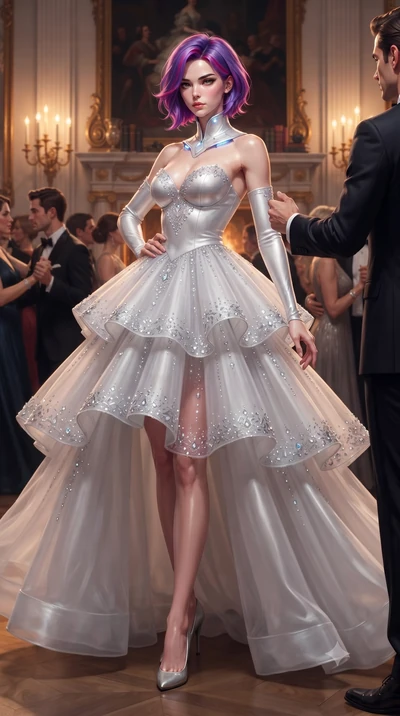 score_9, masterpiece, best quality, ultra-detailed, high-budget anime keyframe, editorial fashion photography, tasteful artistic composition, Caucasian woman. low angle full-body shot from head to toe showing her feet, filling the entire 9:16 vertica