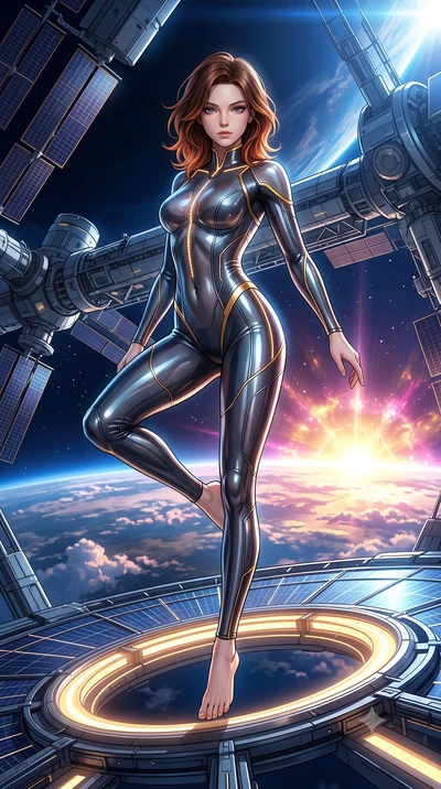 score_9, masterpiece, best quality, ultra-detailed, high-budget anime keyframe, editorial fashion photography, tasteful artistic composition, Korean woman. low angle full-body shot from head to toe showing her feet, filling the entire 9:16 vertical f