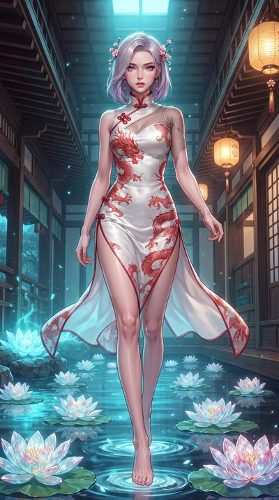 score_9, masterpiece, best quality, ultra-detailed, high-budget anime keyframe, editorial fashion photography, tasteful artistic composition, Caucasian woman. low angle full-body shot from head to toe showing her feet, filling the entire 9:16 vertica
