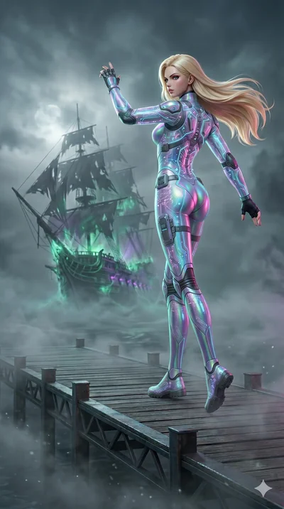 score_9, masterpiece, best quality, ultra-detailed, semi-realistic 3D game render, high-fidelity textures, Unreal Engine 5 style, Caucasian (strictly human ears) woman. Mid-air action shot capturing a graceful twist and vertical silhouette. standing 