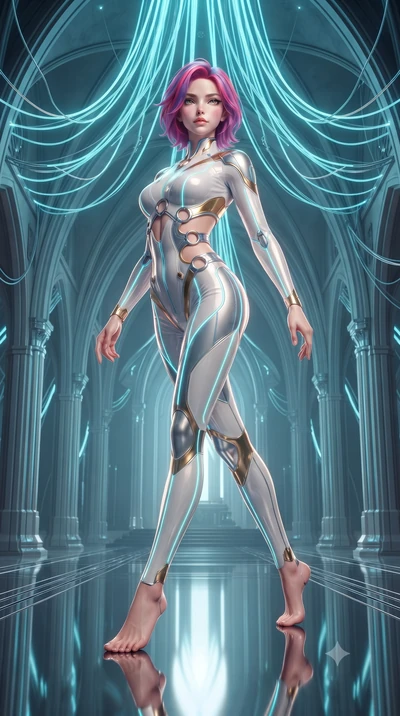 score_9, masterpiece, best quality, ultra-detailed, high-budget anime keyframe, editorial fashion photography, tasteful artistic composition, Caucasian woman. low angle full-body shot from head to toe showing her feet, filling the entire 9:16 vertica